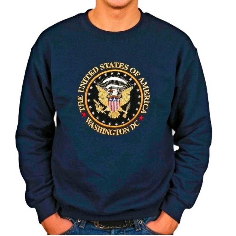 Vintage US Presidential Emblem Embroidered Mens Crewneck  Sweatshirt Retail $49‎